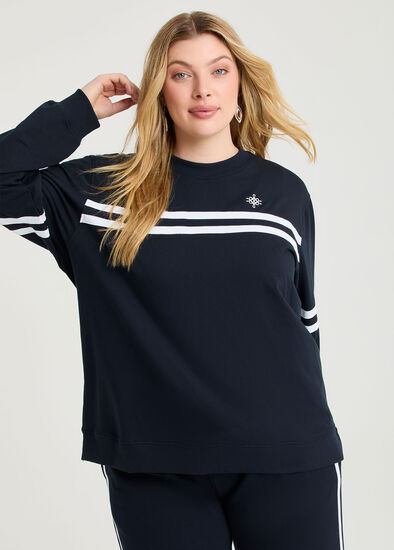 Plus Size Cotton Chest Stripe Sweatshirt