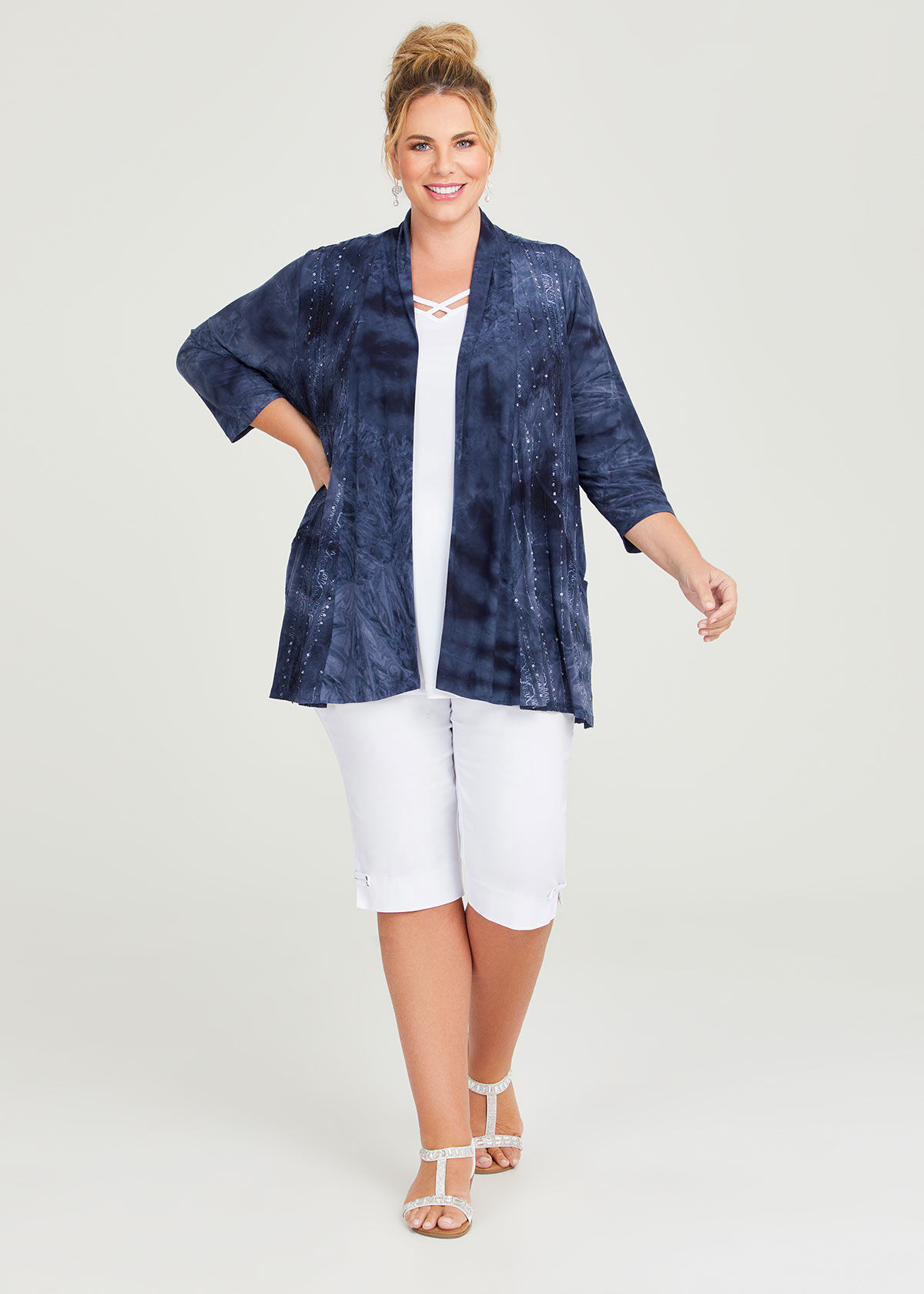 Shop Plus Size Sequin Tie Dye Cardigan in Blue Sizes 12 30