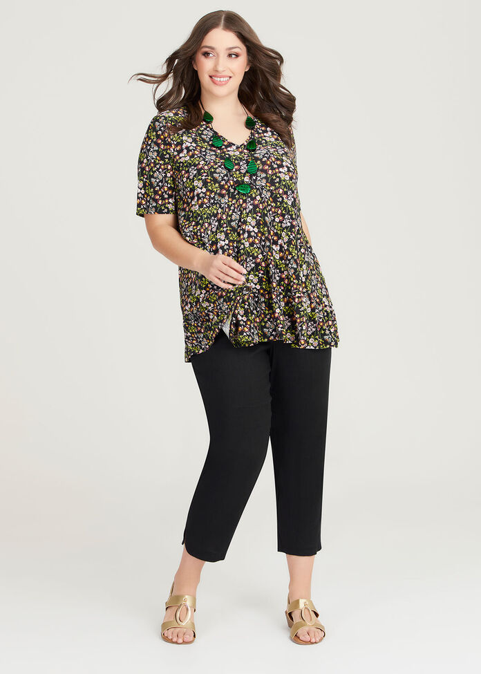 Ditsy Floral V-neck Top, , hi-res