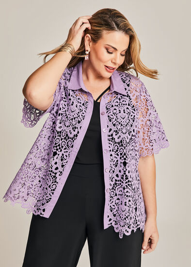 Plus Size Button Front Lace Shirt