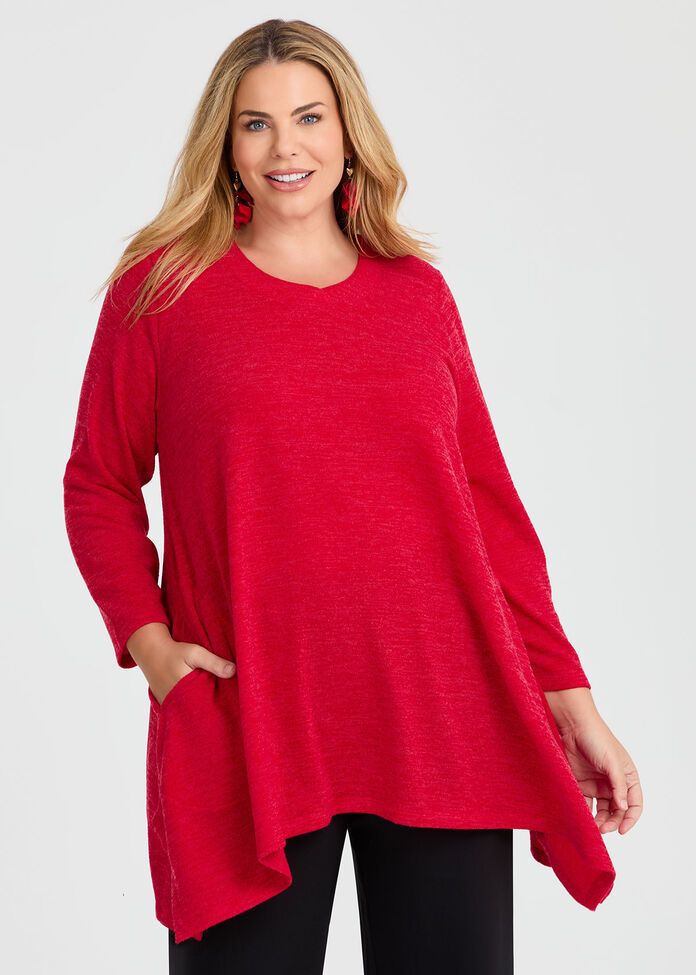 Snug Cube Hem Tunic, DARK RED, hi-res