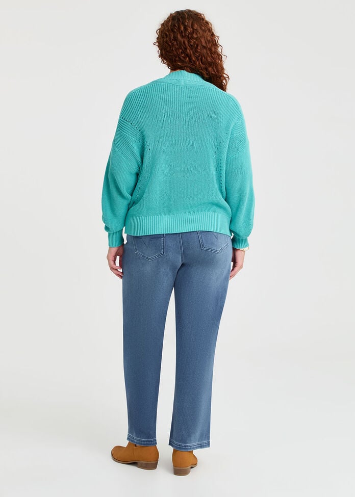 Cotton Rib Design Cardigan, ICE GREEN, hi-res