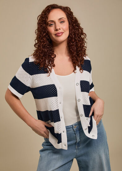 Plus Size Cotton Button Up Knit Cardigan