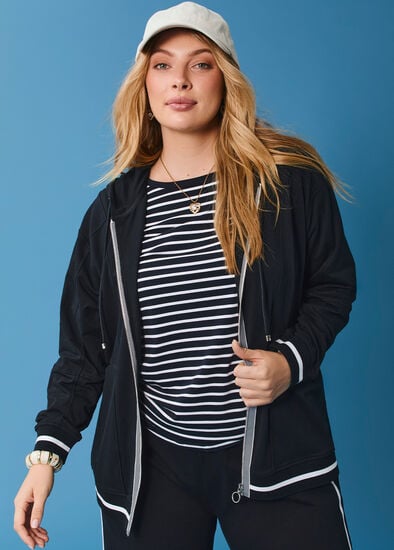 Plus Size Tipping Trim Zip Thru Hoodie