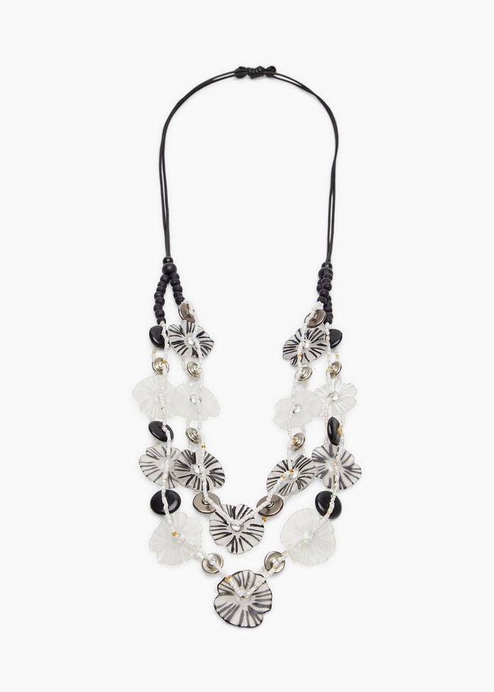 Black & White Flower Necklace, , hi-res