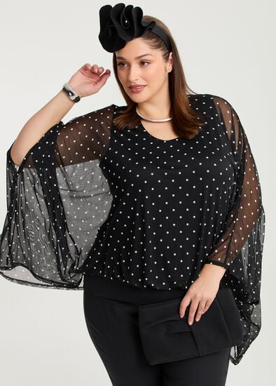 Plus Size Polka Dot Mesh Party Top