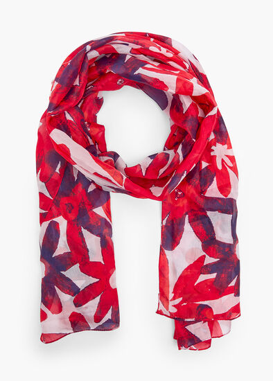 Red Daisy Silk Scarf