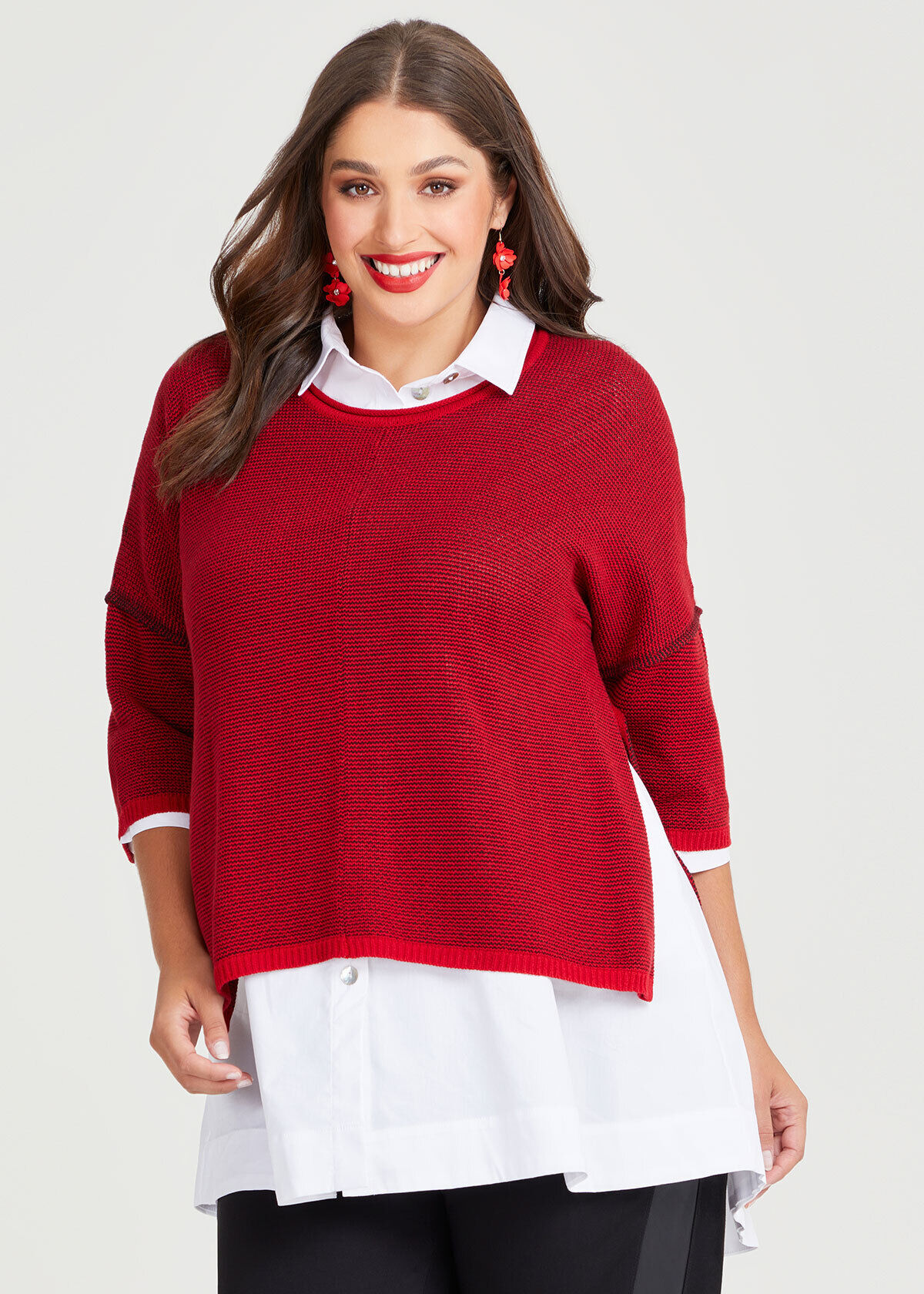 Shop Plus Size Twist Yarn Cotton Jumper in Red Taking Shape NZ