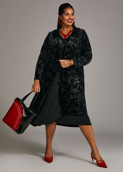 Plus Size Rose Embossed Velvet Opera Coat