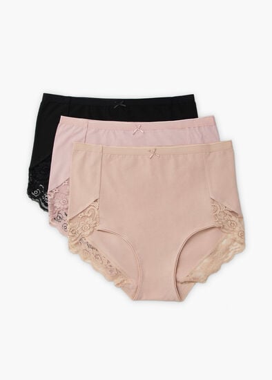 Plus Size 3 Pack Cotton Lace Full Briefs