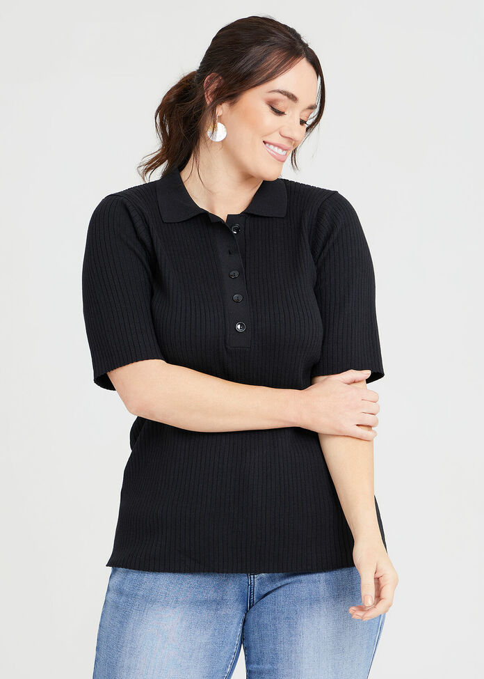 Shop Plus Size Rib Knit Polo Top in Black | Sizes 12-30 | Taking Shape AU