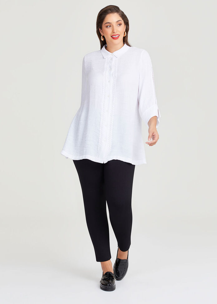 Lace Trim Crinkle Crush Shirt, , hi-res