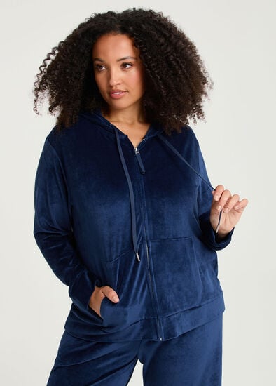 Plus Size Velour Hooded Zip Through Jacket