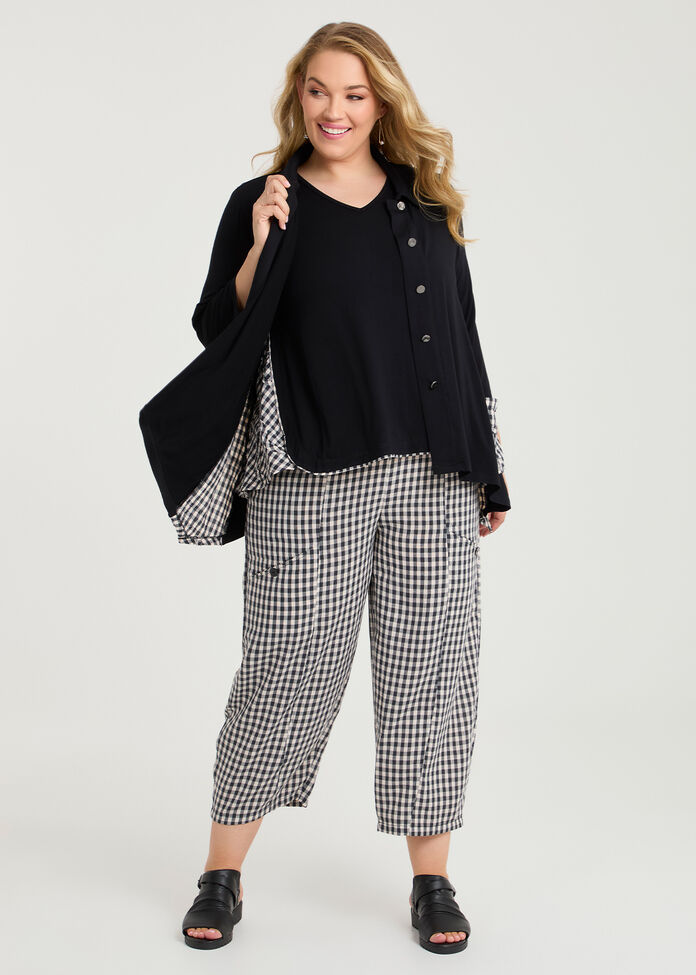 Gingham Spliced Bamboo Cardigan, , hi-res