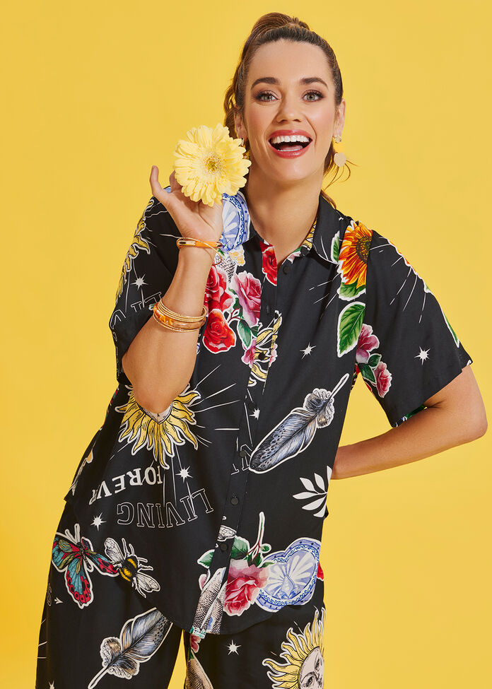 Natural Abstract Motif Shirt, , hi-res