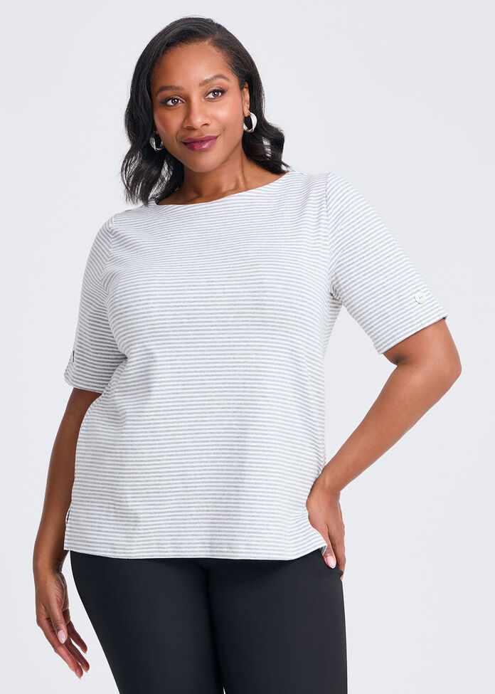 Cotton Stripe T-shirt, , hi-res
