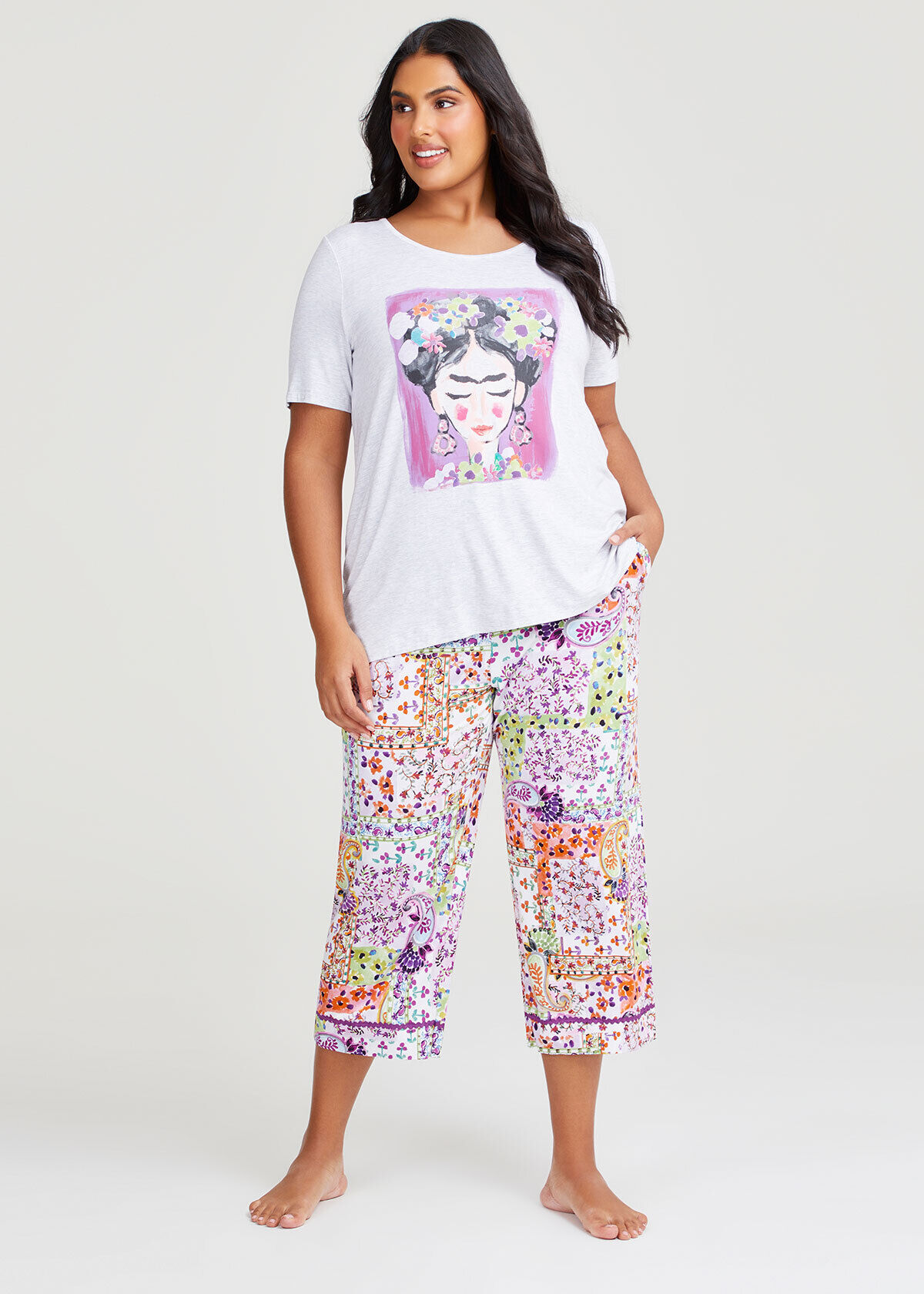 Shop Plus Size Bamboo Ric Rac Pyjama 3 4 Pant in Multi Taking Shape AU
