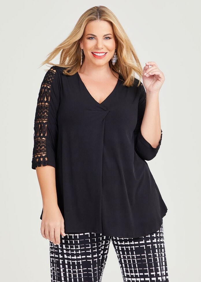 Shop Plus Size Lace Sleeve Luna Top in Black | Sizes 12-30 | Taking ...