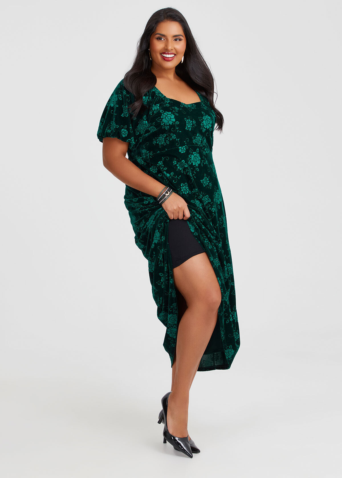 Shop Plus Size Embossed Velvet Cocktail Dress, Green | Taking Shape AU
