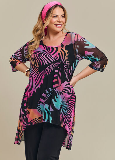 Plus Size Swirl Mesh Hi-lo Tunic