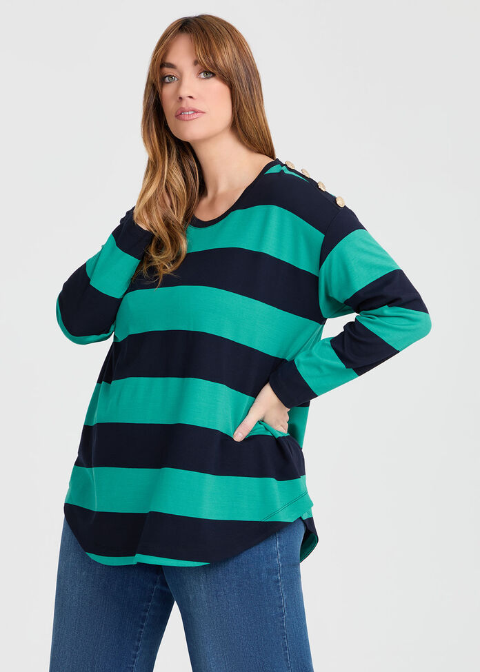 Bamboo Ponte 2 Tone Stripe Top, , hi-res