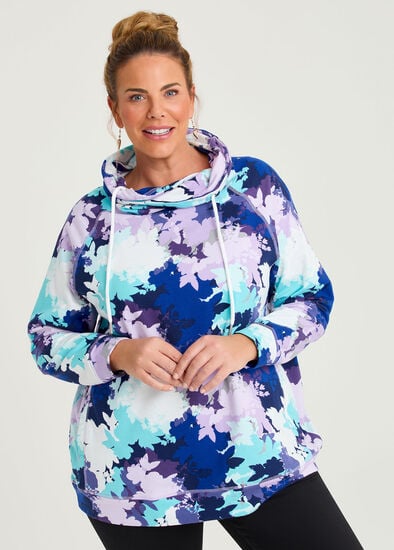 Plus Size Printed Draw Collar Sweat