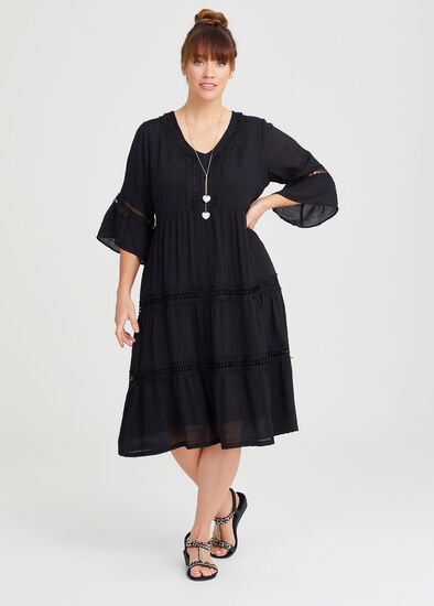 Plus Size Natural Lace Trim Tiered Dress