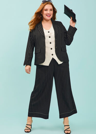 Plus Size Pinstripe Wide Leg Culotte Pant