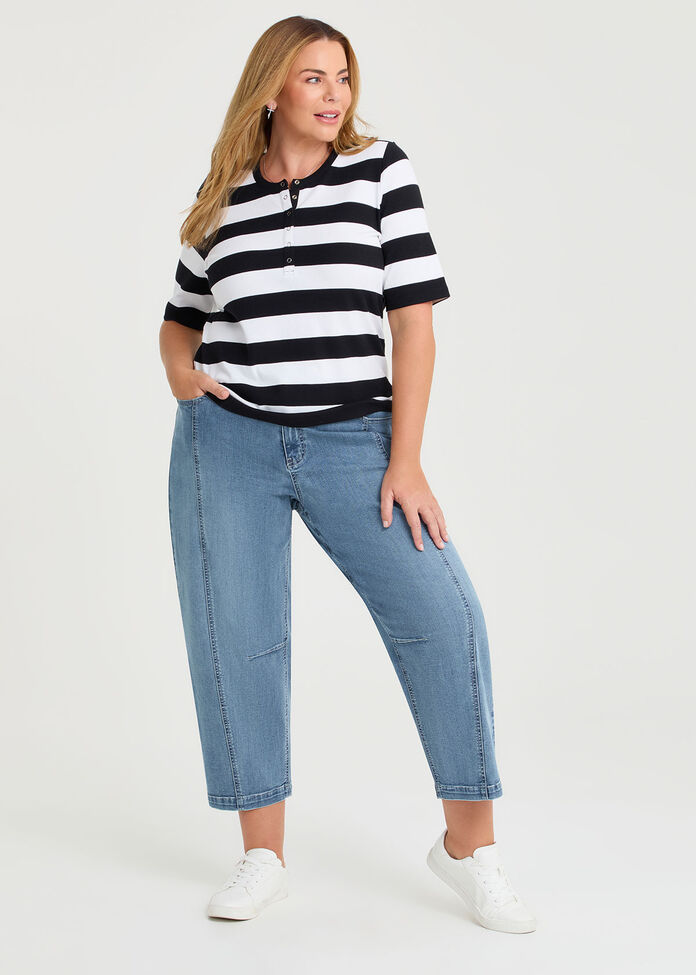 Cotton Modal Stripe Henley Top, , hi-res