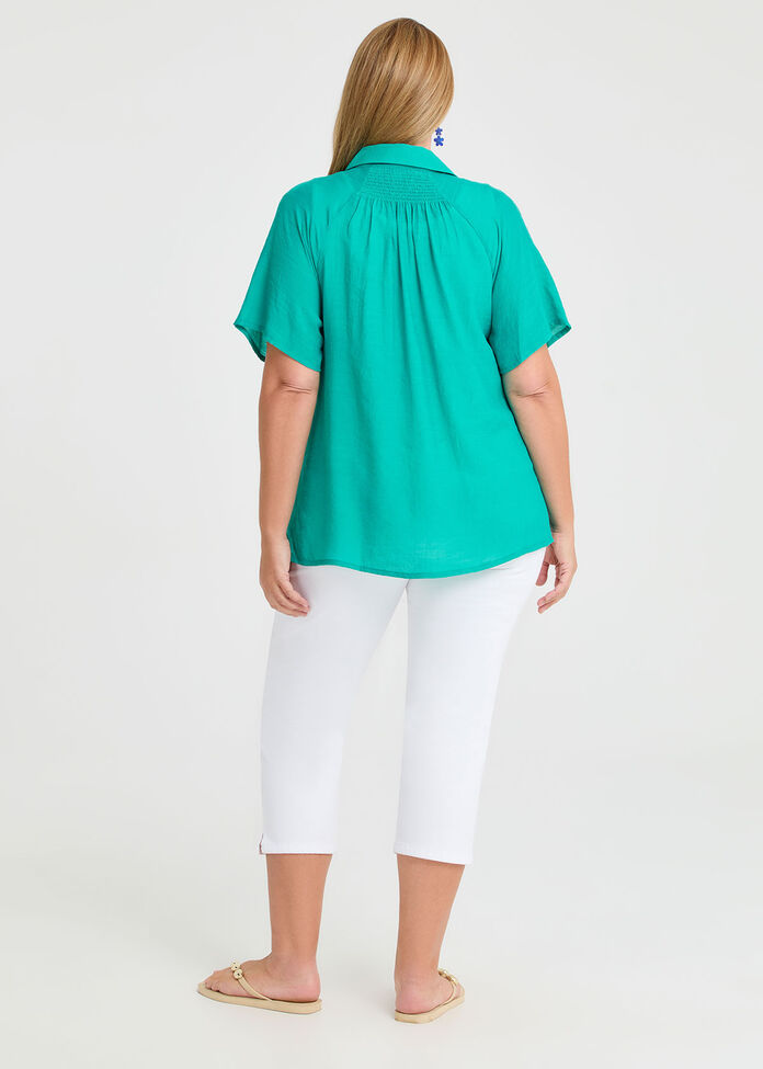 Natural Collared Button Shirt, LAPIS GREEN, hi-res