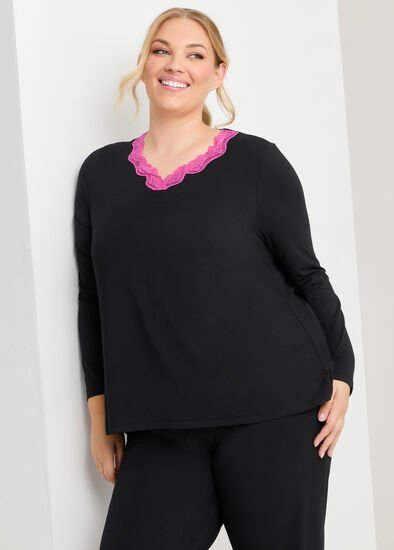Plus Size Modal Lace Trim Pyjama Top