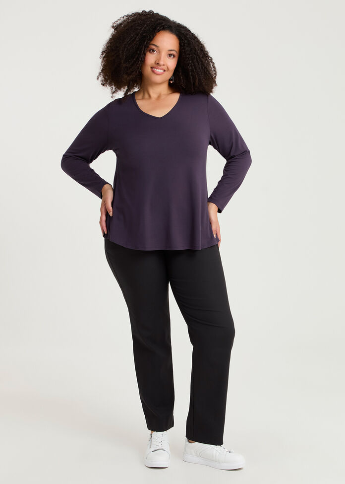 Natural Everyday V-neck Long Sleeve Top, , hi-res