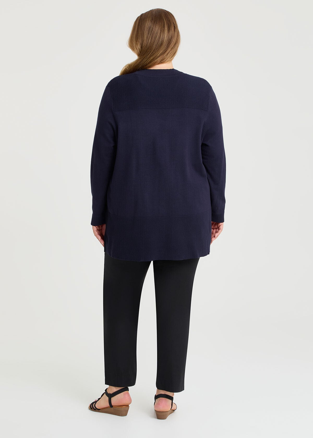 Shop Plus Size Natural Rib Detail Long Cardigan, Navy | Taking