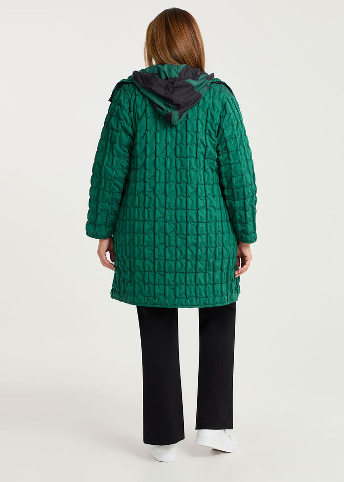 Pinch Tuck Taffeta Reversible Coat, , hi-res