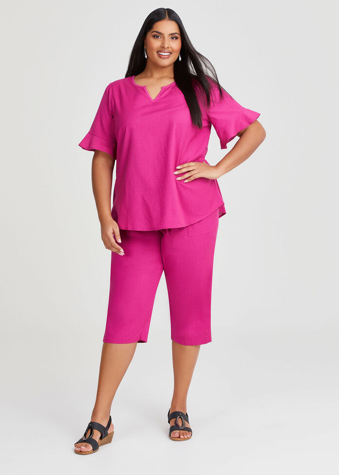 Cotton Linen Flutter Sleeve Top, , hi-res