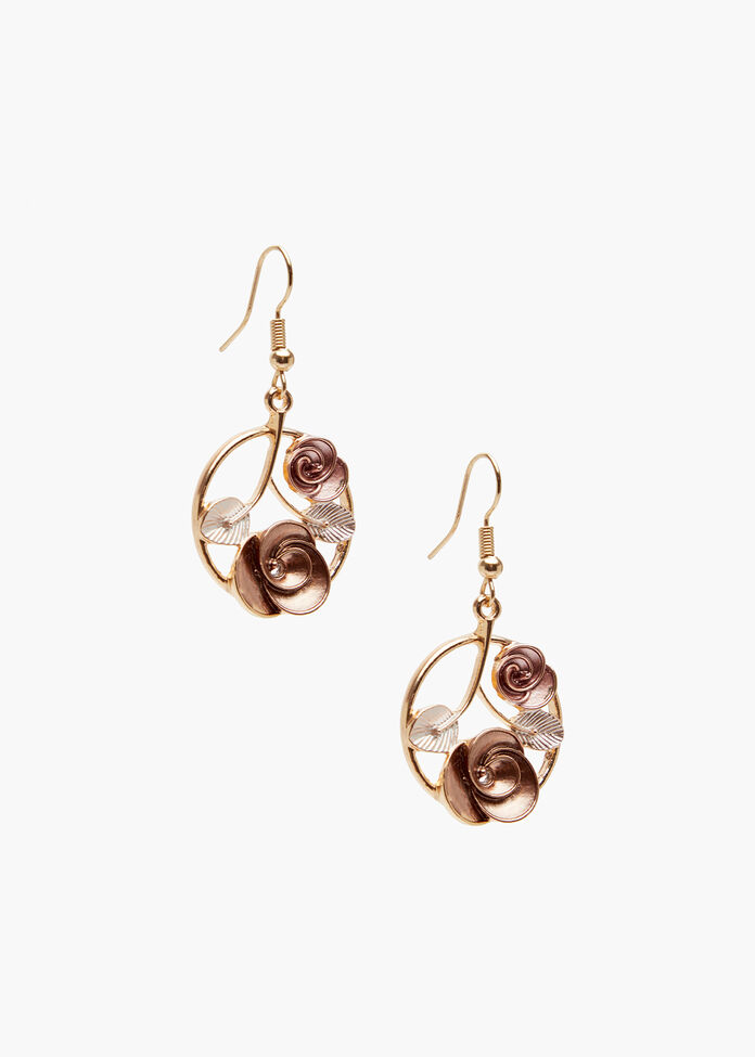 Roses Enamel Disc Earrings, , hi-res
