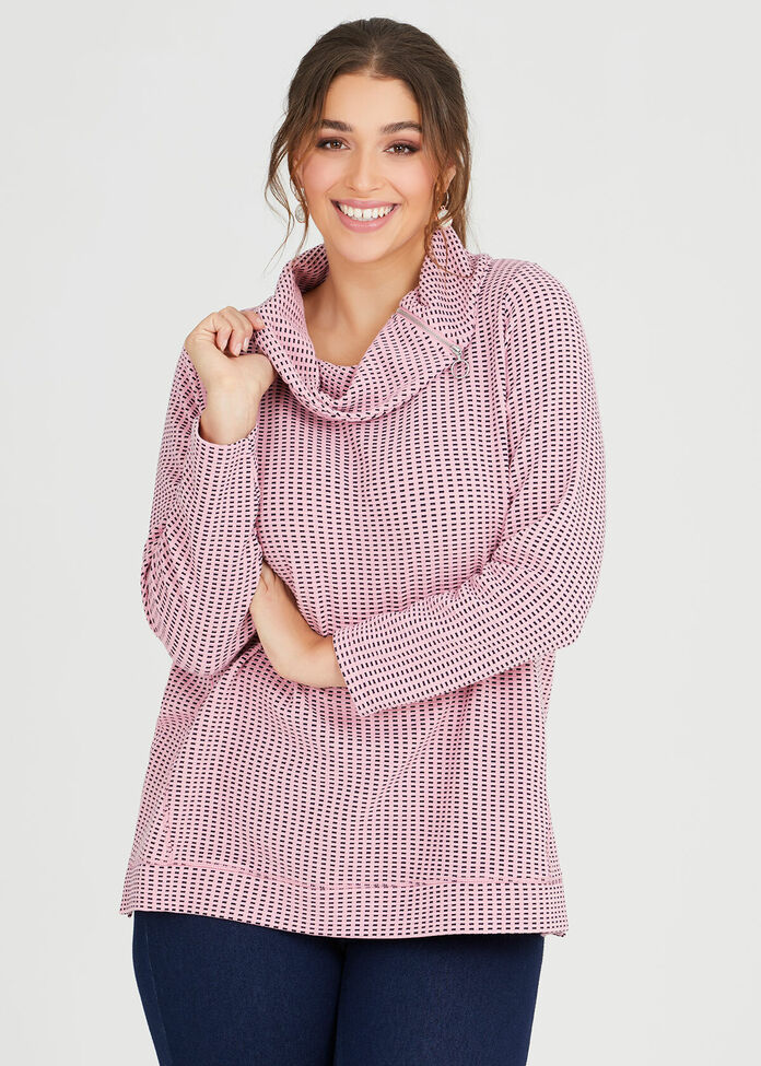 Cowl Ticking Zip Top, , hi-res