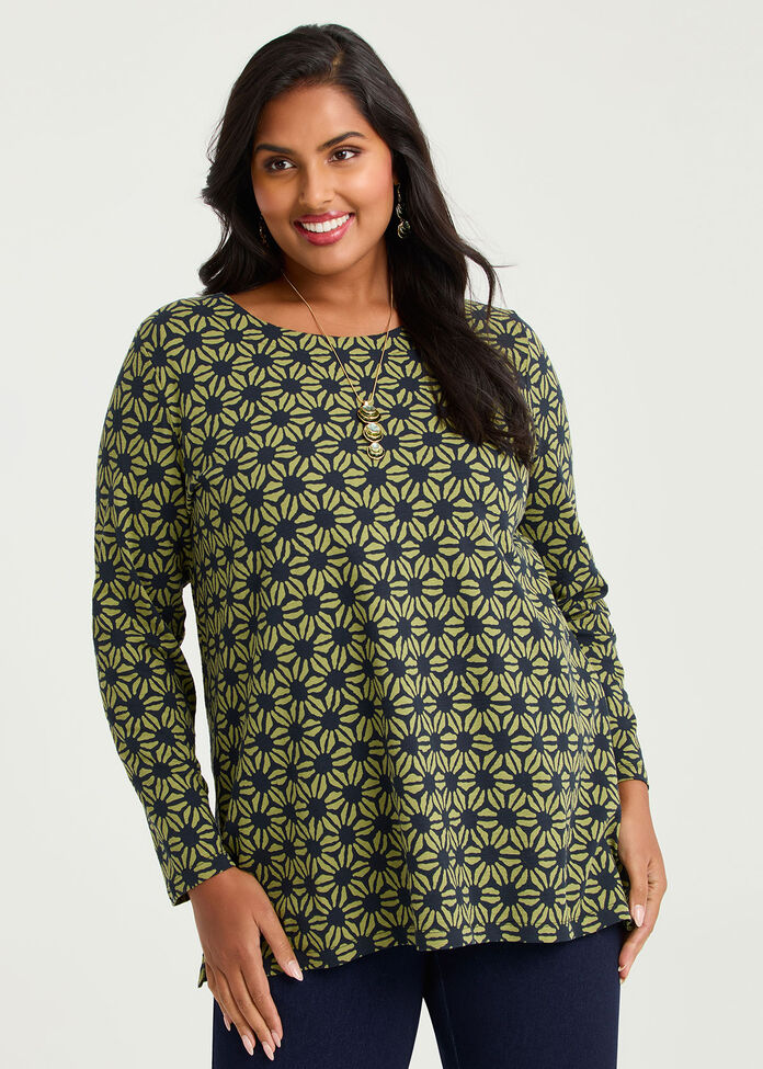 Cotton Geometric Flower Top, , hi-res