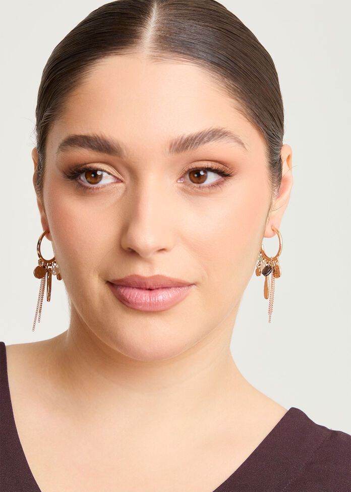 Beaded Hoop Charm Earrings, , hi-res