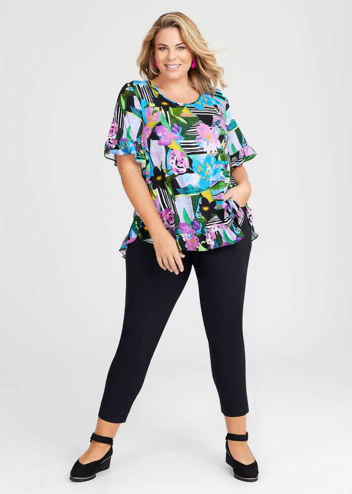 Natural Print Ruffle Top, , hi-res