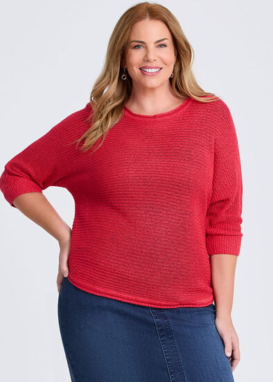 Plus Size Open Knit 3/4 Sleeve Jumper