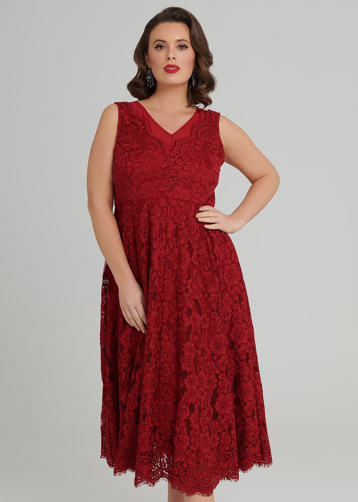 Shop Plus Size Lace Cocktail Dress in Red Taking Shape AU