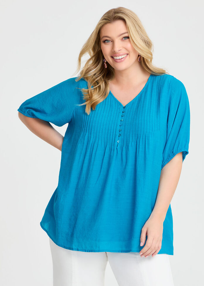 Natural V-neck Pintuck Top, , hi-res