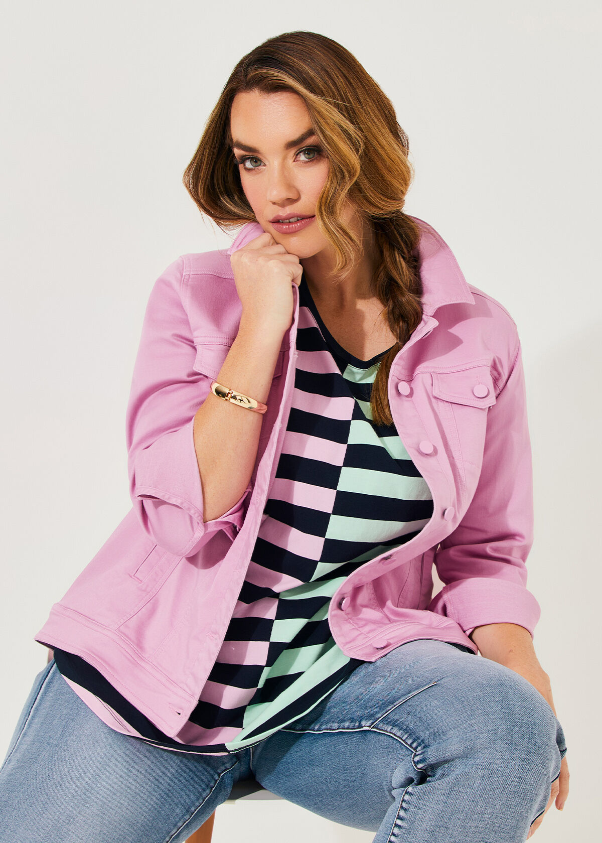 Shop Plus Size Coloured Best Fit Denim Jacket in Red Taking Shape AU