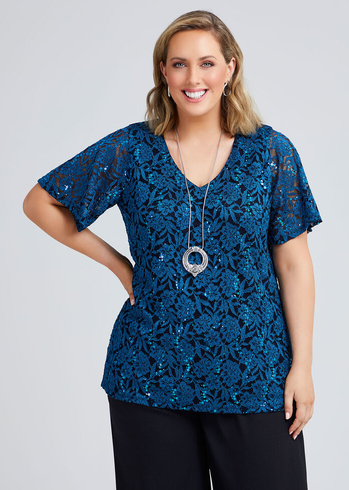 Giselle Sequin Lace Top, , hi-res