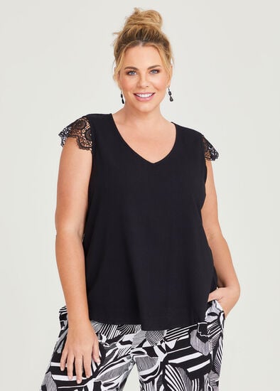Plus Size Lace Sleeve Natural Top