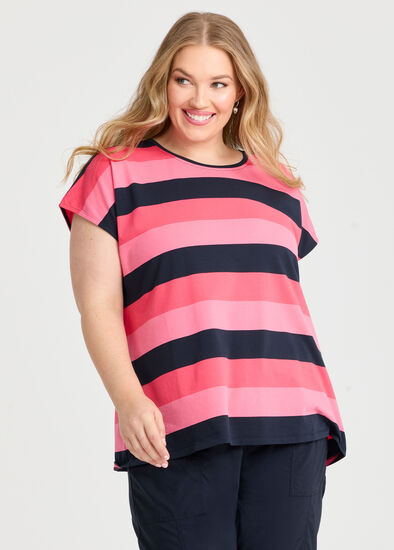 Plus Size Cotton Multi Stripe T-shirt