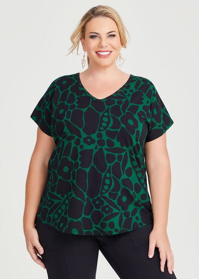 Plus Size Cotton Abstract Botanical Top
