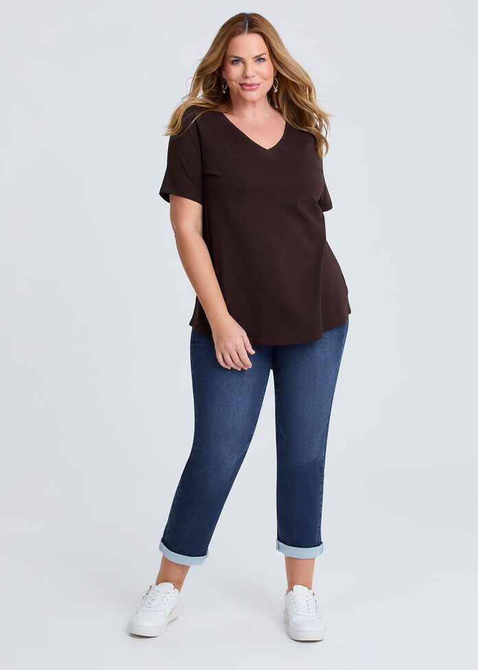 Shop Plus Size Organic Cotton V-neck T-shirt, Brown | Taking Shape NZ