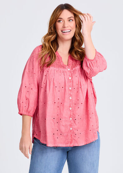Plus Size Cotton Mix Broderie Top